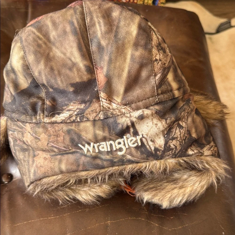 Wrangler Brown  faux Fur-Lined Hat with orange details